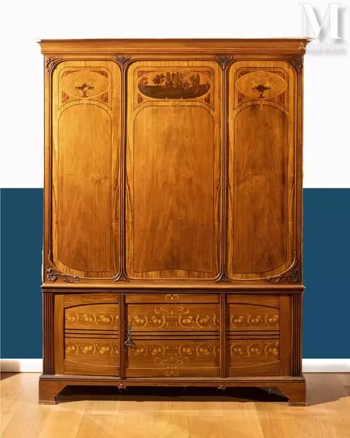 English Art Nouveau Architect's Furniture With Floral Marquetry, Circa 1905