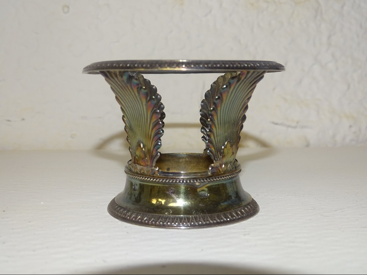 Mustard Pot And Its Empire-style Salt Cellars With Palmettes, Solid Silver, Minerva Hallmark-photo-2