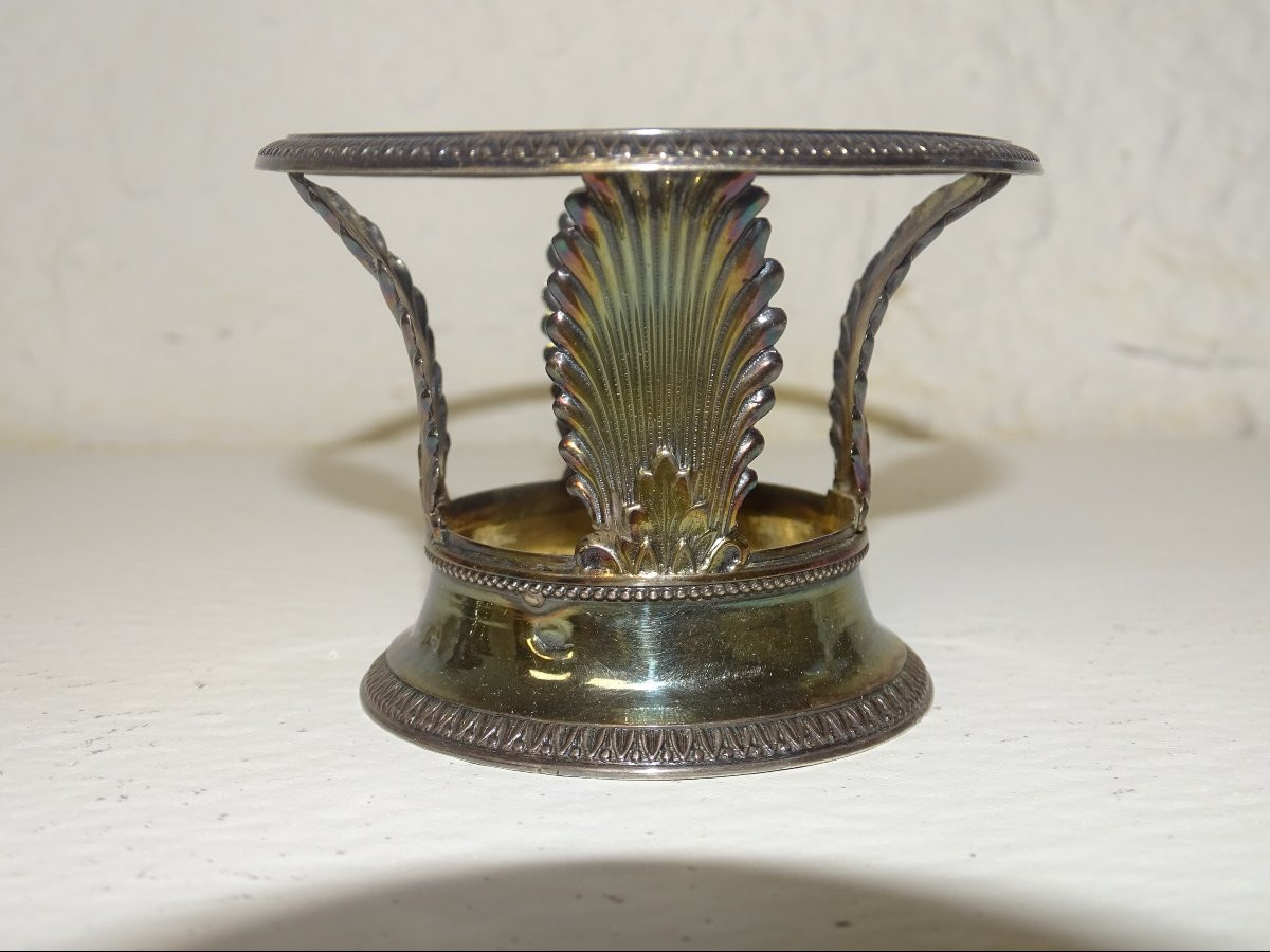 Mustard Pot And Its Empire-style Salt Cellars With Palmettes, Solid Silver, Minerva Hallmark-photo-3