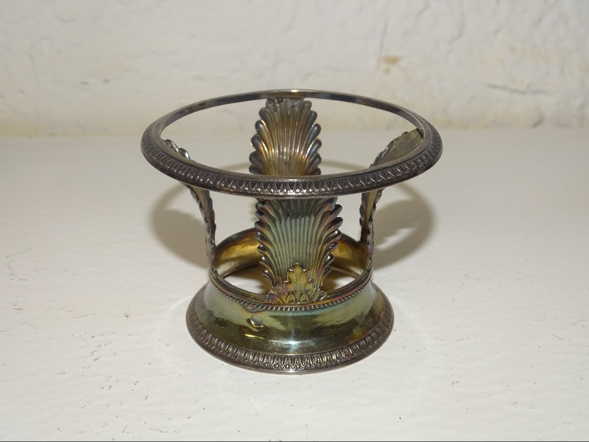 Mustard Pot And Its Empire-style Salt Cellars With Palmettes, Solid Silver, Minerva Hallmark-photo-4