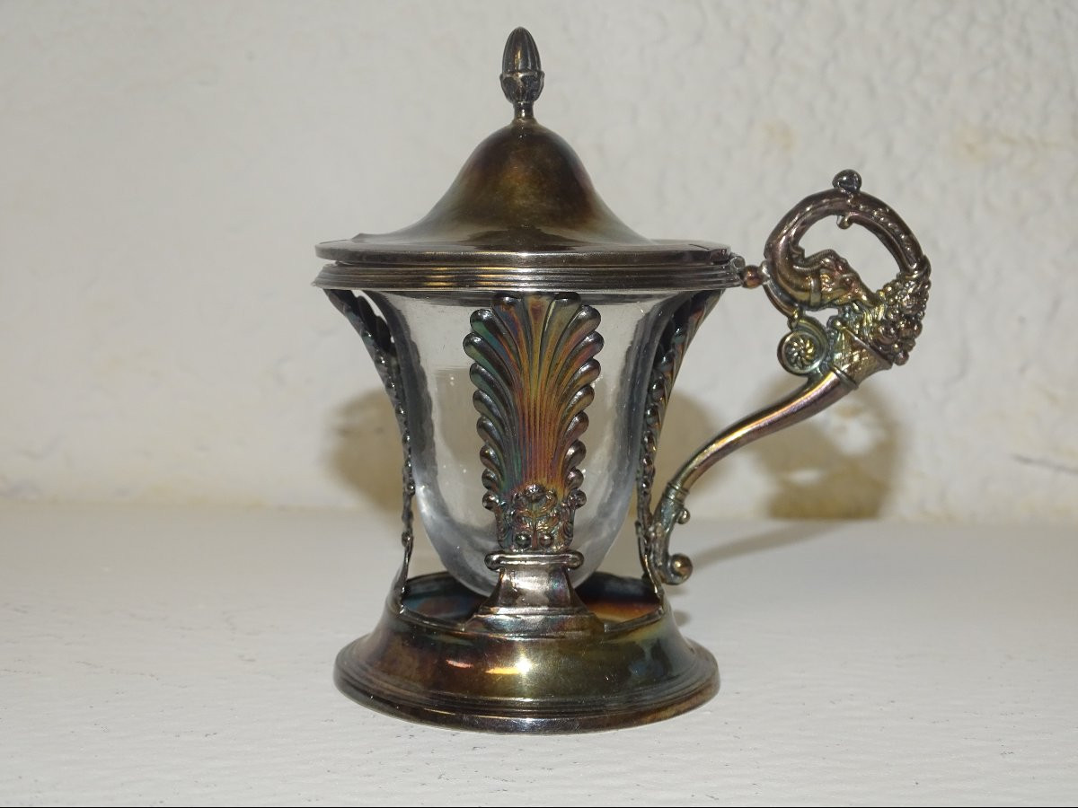 Mustard Pot And Its Empire-style Salt Cellars With Palmettes, Solid Silver, Minerva Hallmark-photo-1