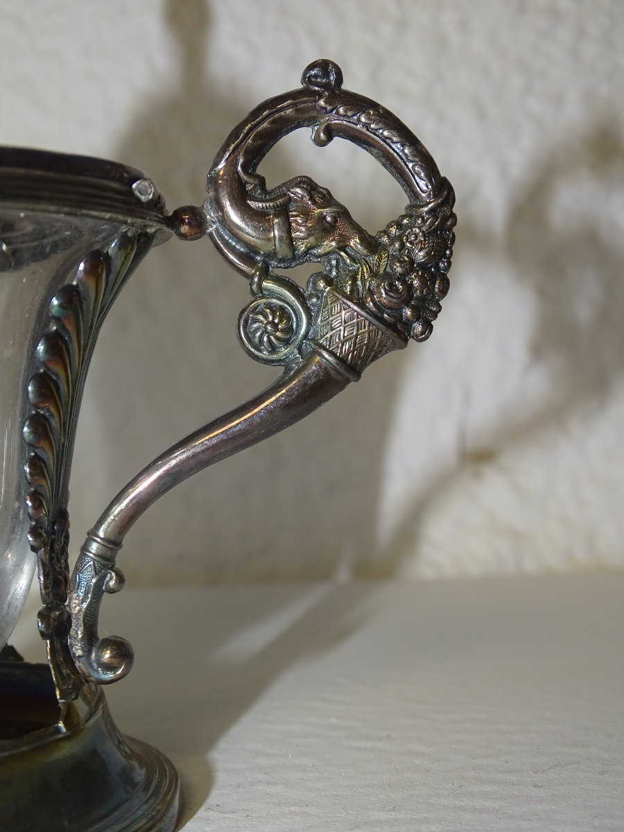 Mustard Pot And Its Empire-style Salt Cellars With Palmettes, Solid Silver, Minerva Hallmark-photo-3