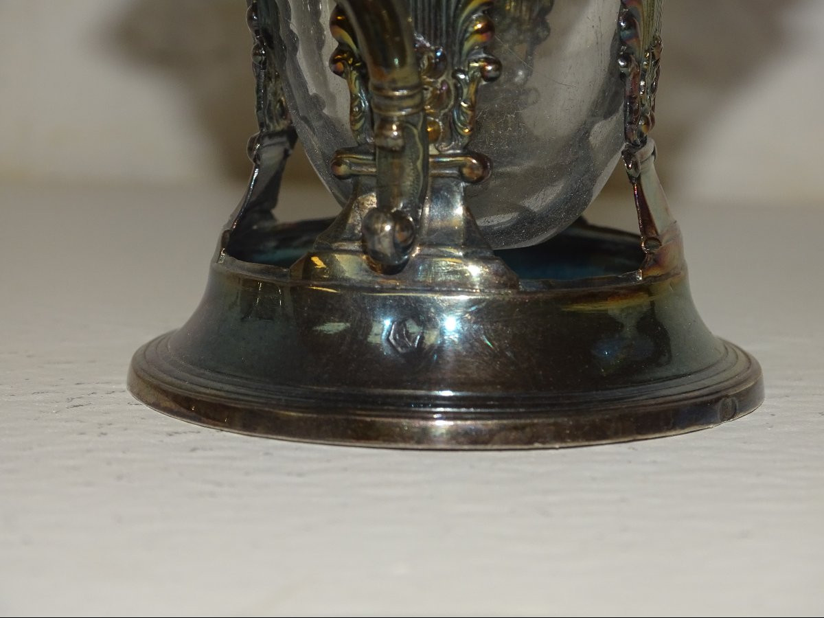 Mustard Pot And Its Empire-style Salt Cellars With Palmettes, Solid Silver, Minerva Hallmark-photo-5