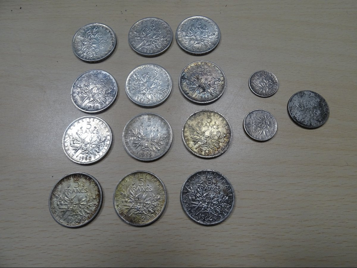 LOT DE 12 PIÈCES 5 francs semeuse- ARGENT + 3 petits cadeaux-photo-3