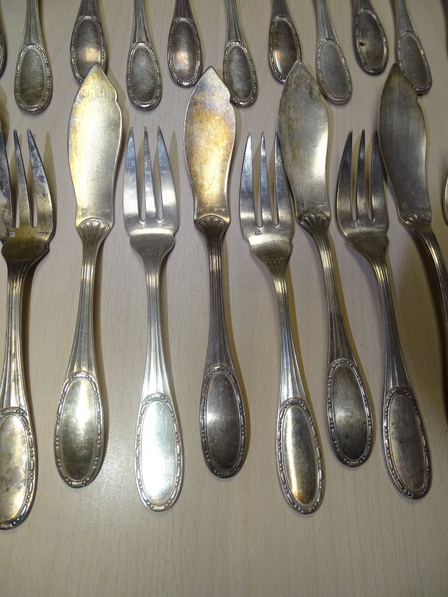 12 couverts à poisson ERCUIS modèle ARTOIS métal argenté Couteaux Fourchettes-photo-2