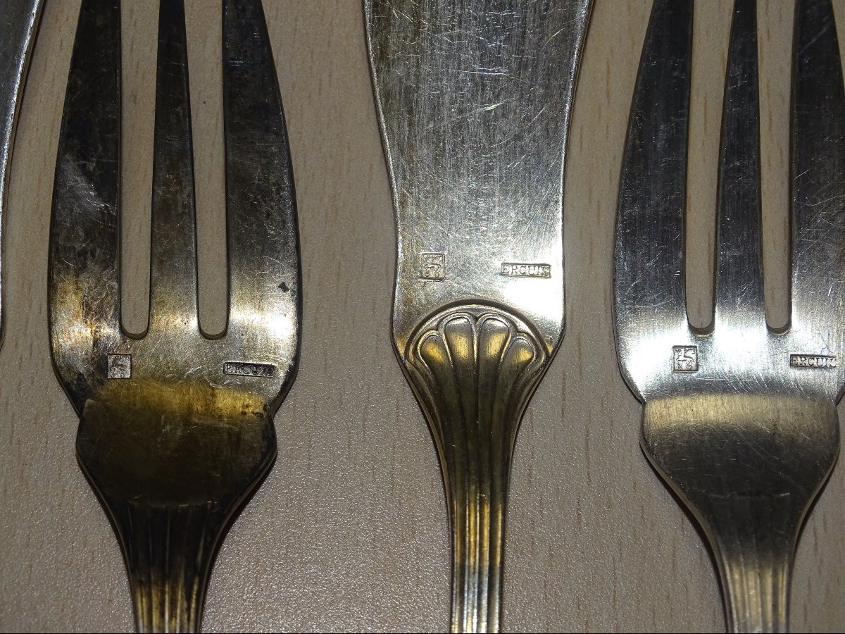 12 couverts à poisson ERCUIS modèle ARTOIS métal argenté Couteaux Fourchettes-photo-1