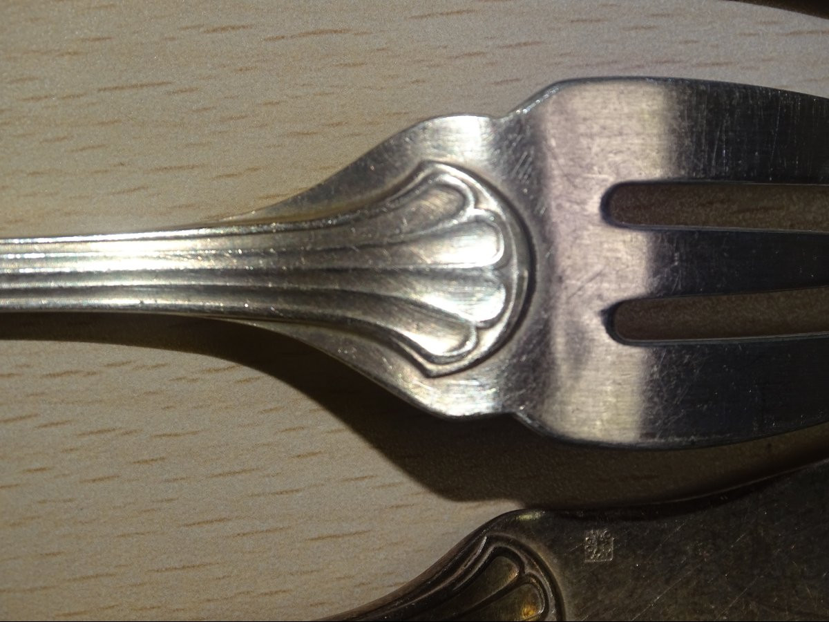 12 couverts à poisson ERCUIS modèle ARTOIS métal argenté Couteaux Fourchettes-photo-3