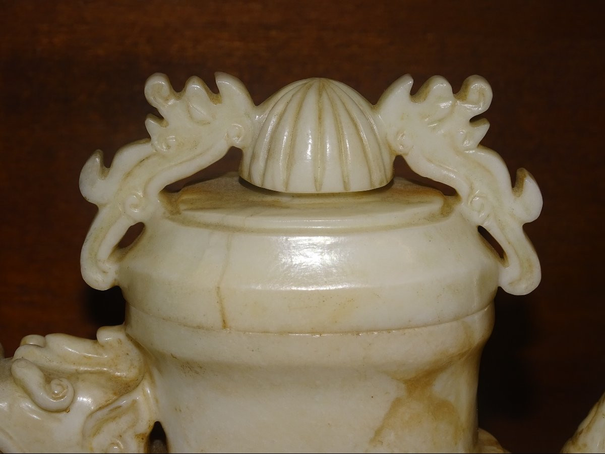 pierre dure, jade, théière couverte sur socle filigrané argent, chine XIXème-photo-2