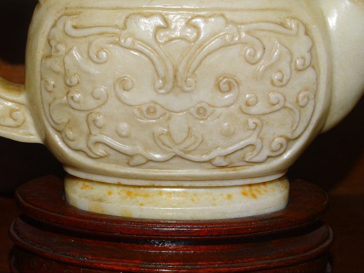 pierre dure, jade, théière couverte sur socle filigrané argent, chine XIXème-photo-4