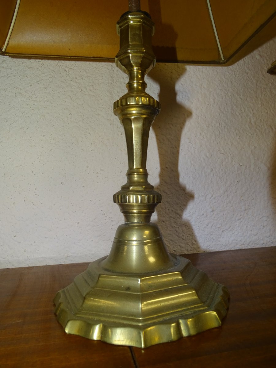 Paire De Bougeoirs lampe En Bronze , époque Louis XIII , Du 17 ème Siècle-photo-3