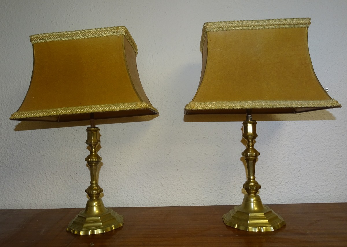 Paire De Bougeoirs lampe En Bronze , époque Louis XIII , Du 17 ème Siècle