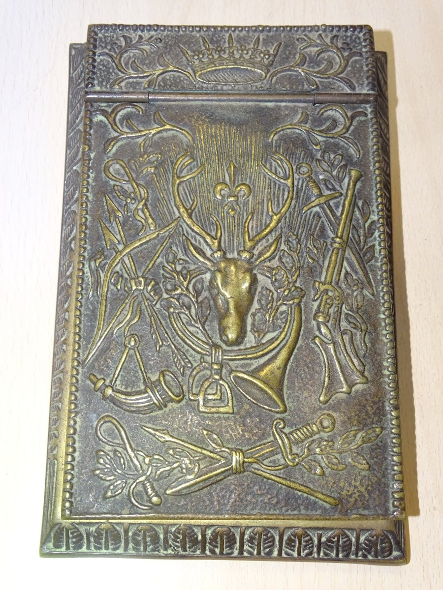 MAX LE VERRIER en BRONZE , ensemble de bureau a décor de chasse-photo-2