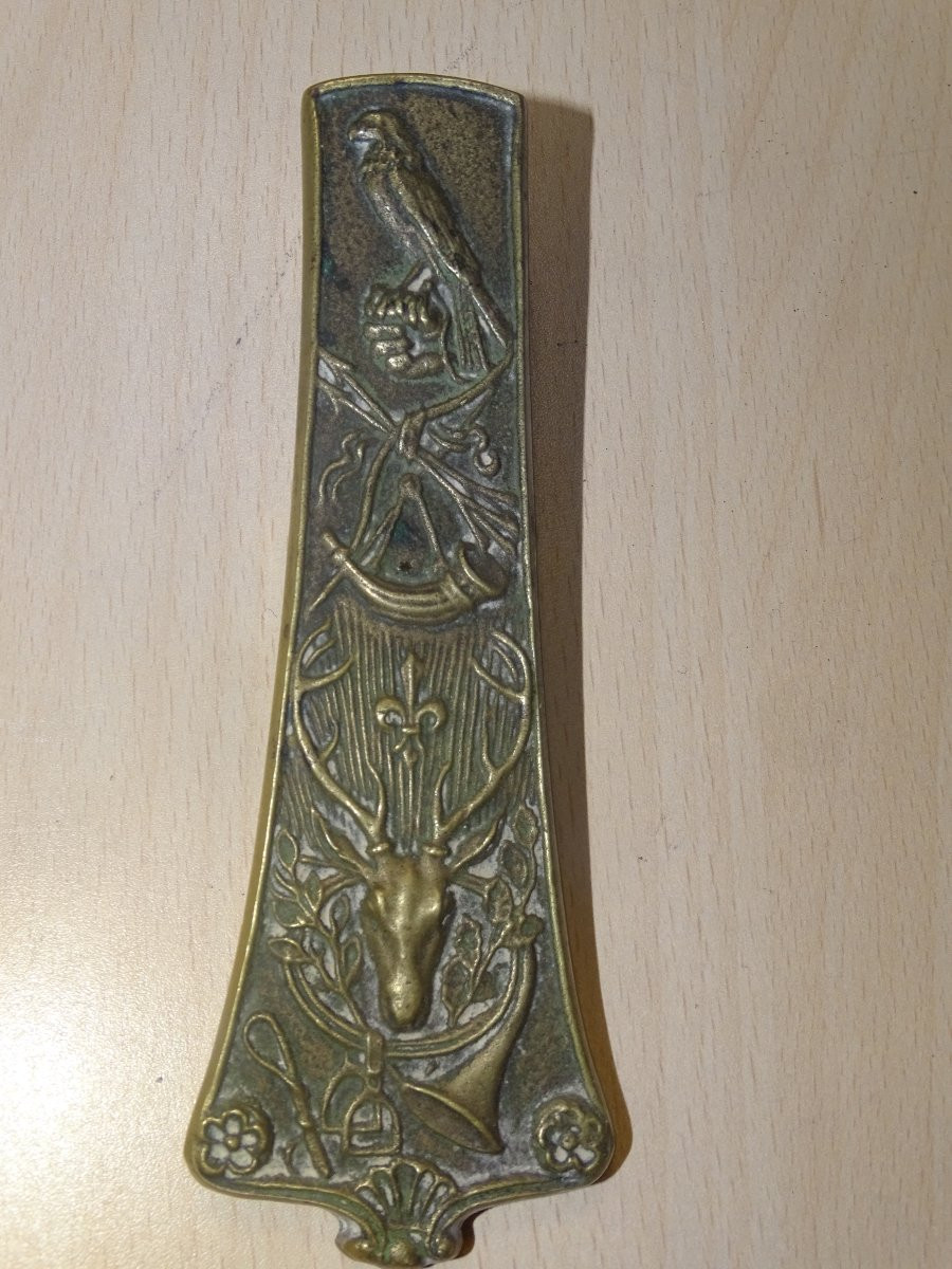 MAX LE VERRIER en BRONZE , ensemble de bureau a décor de chasse-photo-3