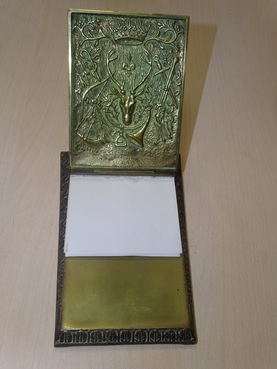 MAX LE VERRIER en BRONZE , ensemble de bureau a décor de chasse-photo-3