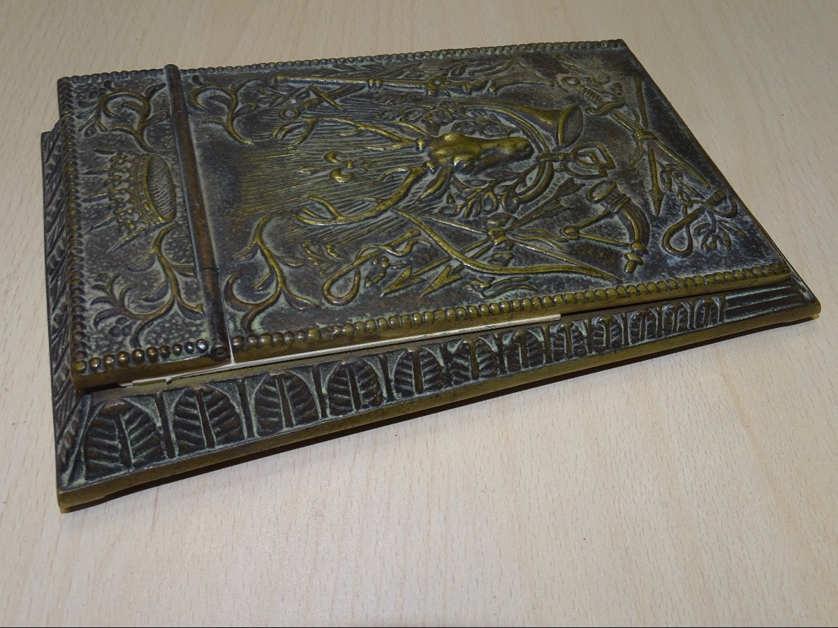 MAX LE VERRIER en BRONZE , ensemble de bureau a décor de chasse-photo-4