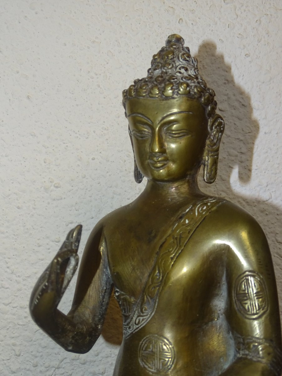 Statue Bouddha Shakyamuni Tathagata Tibétain en bronze,  XIXème-photo-2