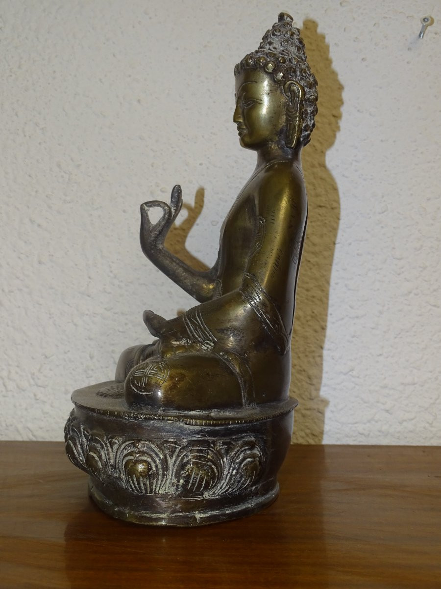 Statue Bouddha Shakyamuni Tathagata Tibétain en bronze,  XIXème-photo-3