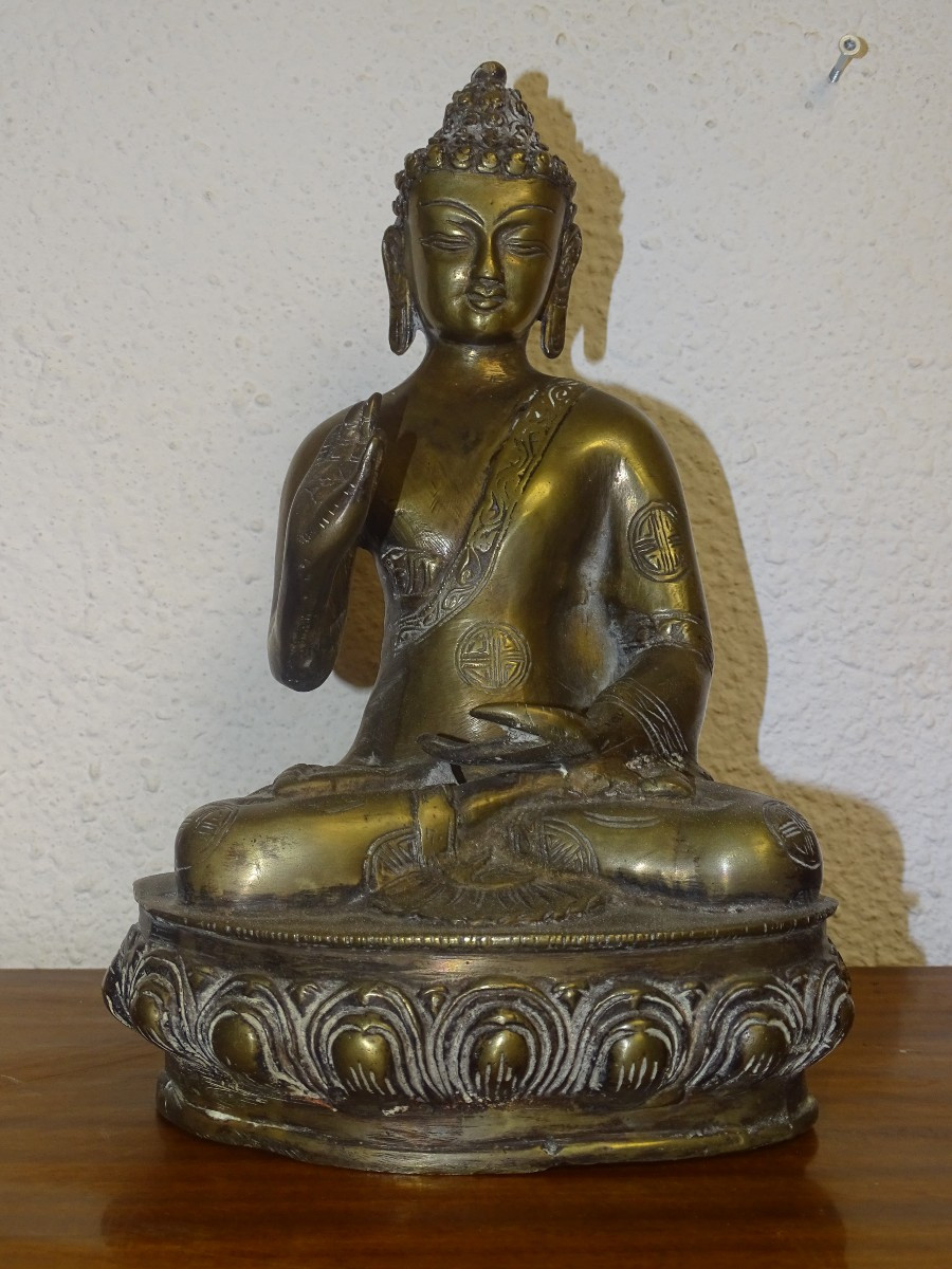 Statue Bouddha Shakyamuni Tathagata Tibétain en bronze,  XIXème
