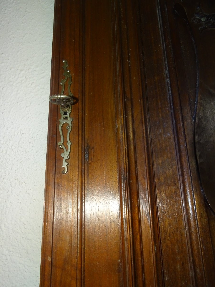 Beautiful Walnut Door Decorated With A Bust Of A Woman Wearing A Hairstyle, 19th Century-photo-4