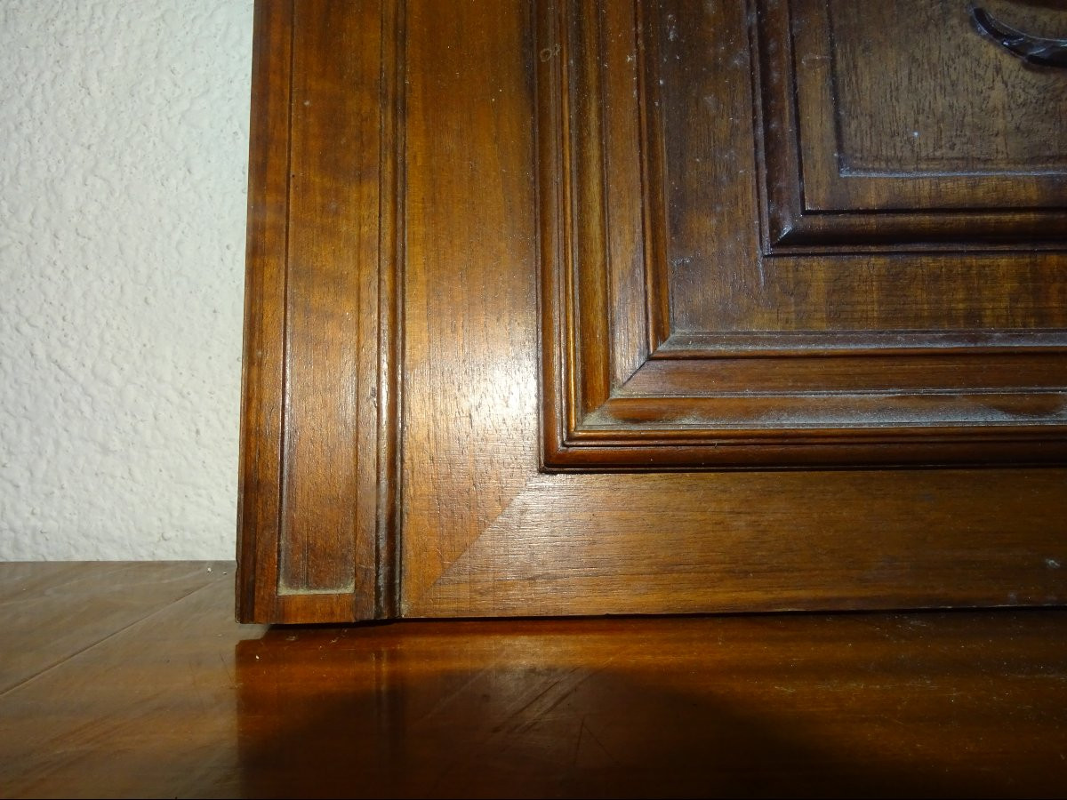 Beautiful Walnut Door Decorated With A Bust Of A Woman Wearing A Hairstyle, 19th Century-photo-1