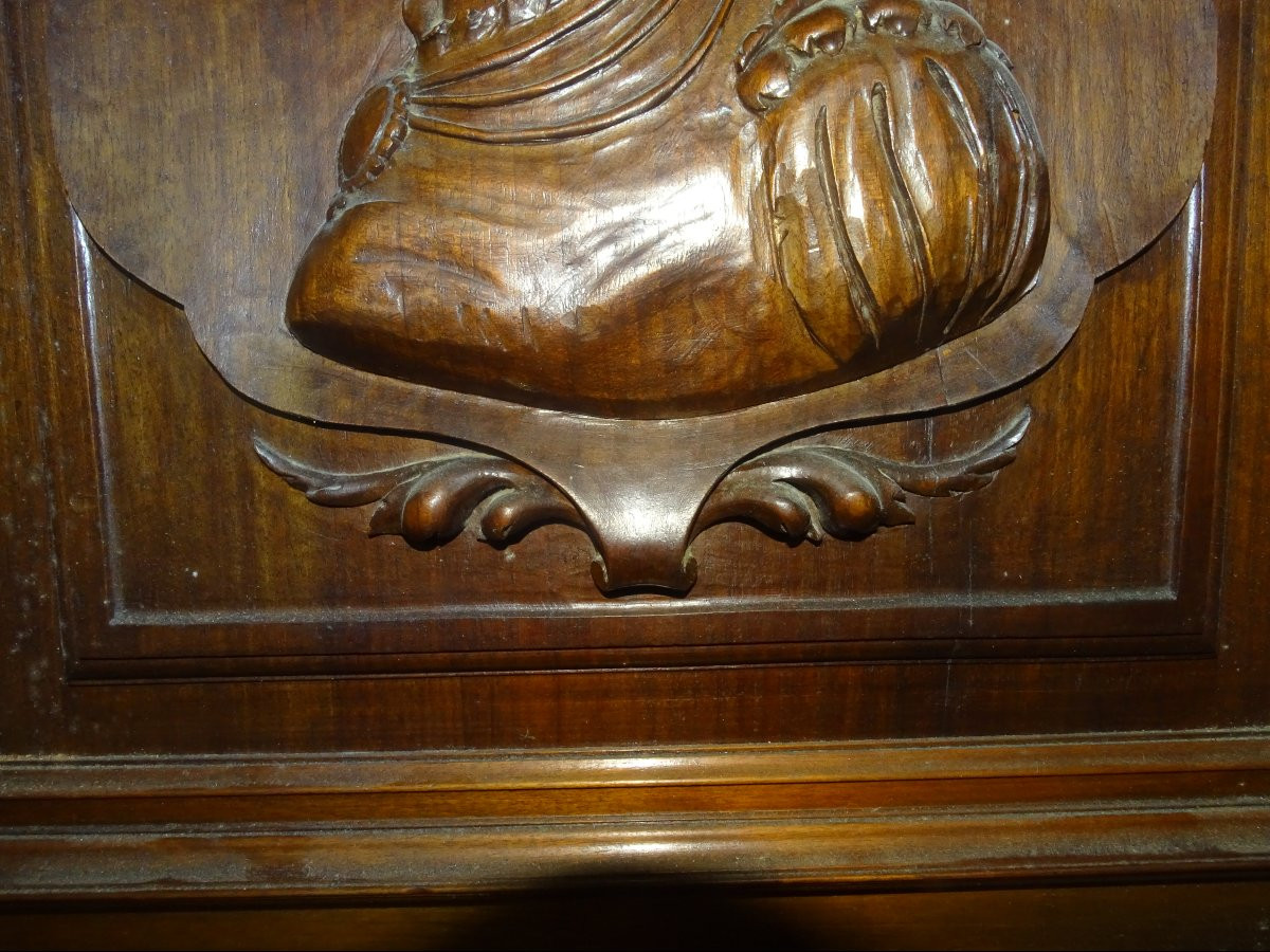 Beautiful Walnut Door Decorated With A Bust Of A Woman Wearing A Hairstyle, 19th Century-photo-3