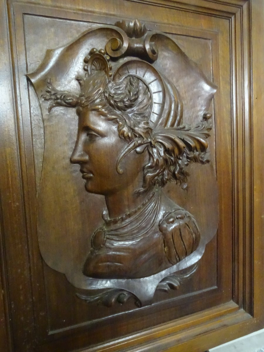 Beautiful Walnut Door Decorated With A Bust Of A Woman Wearing A Hairstyle, 19th Century-photo-5