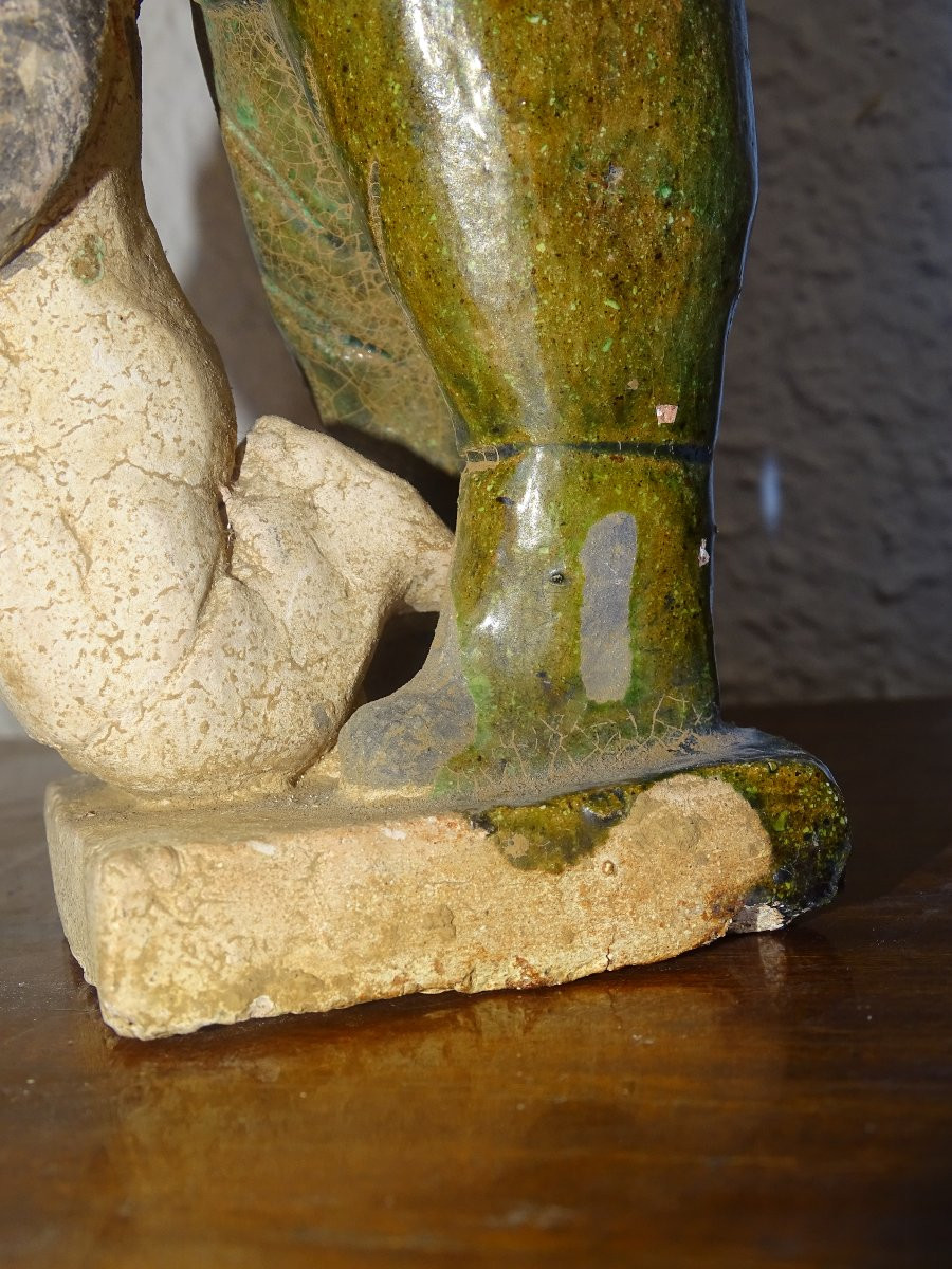 Tang Dynasty, Farmer And Her Child, Rare Glazed Terracotta-photo-2