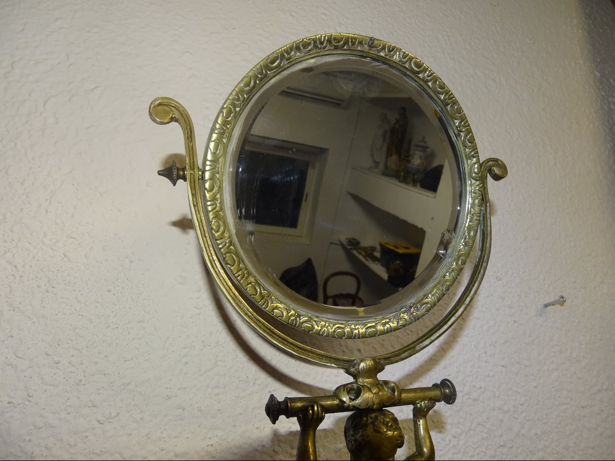 Gilt Bronze Cheval Mirror, Cherub, Napoleon III Period, 19th Century-photo-3