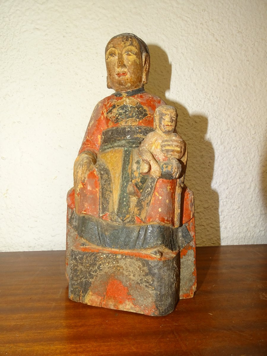 Polychrome Wooden Statue Known As Maria Kannon, Japan 19th Century, Buddha.-photo-2