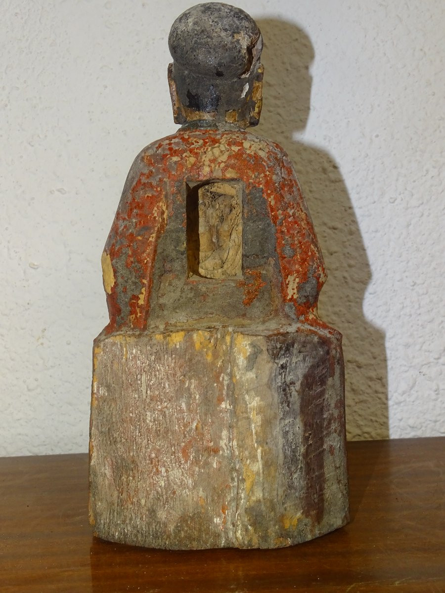 Polychrome Wooden Statue Known As Maria Kannon, Japan 19th Century, Buddha.-photo-4