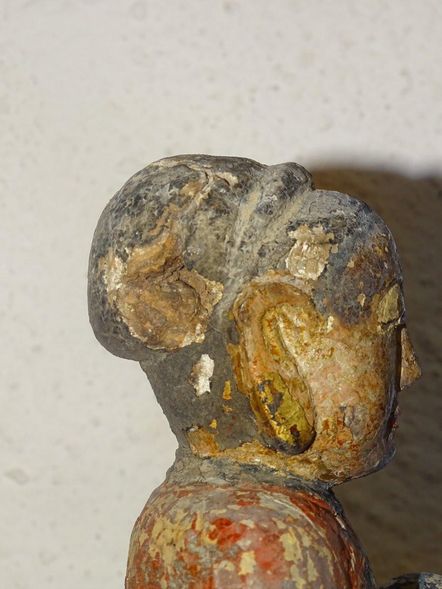 Polychrome Wooden Statue Known As Maria Kannon, Japan 19th Century, Buddha.-photo-1