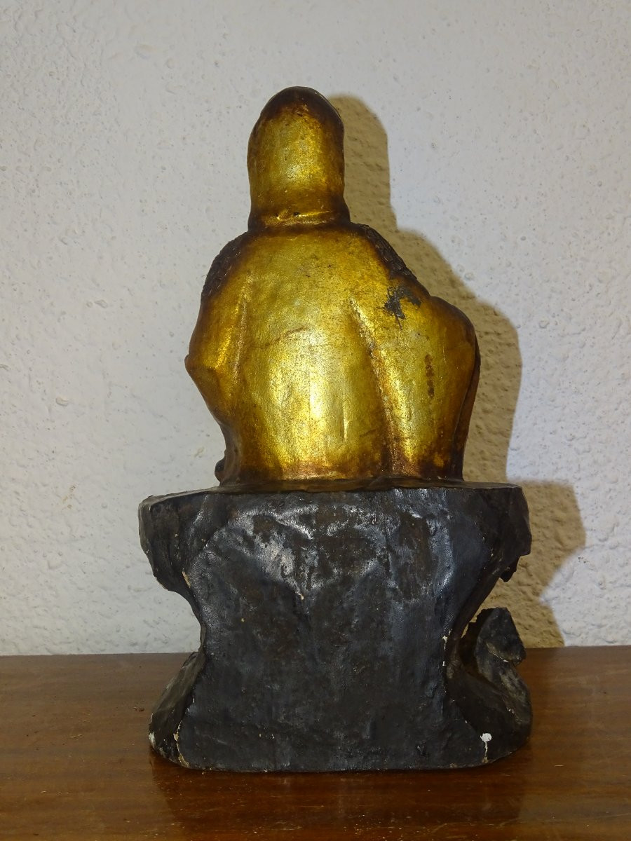 Gilded And Silver Wooden Statue Known As Maria Kannon, Japan 19th Century, Buddha.-photo-4