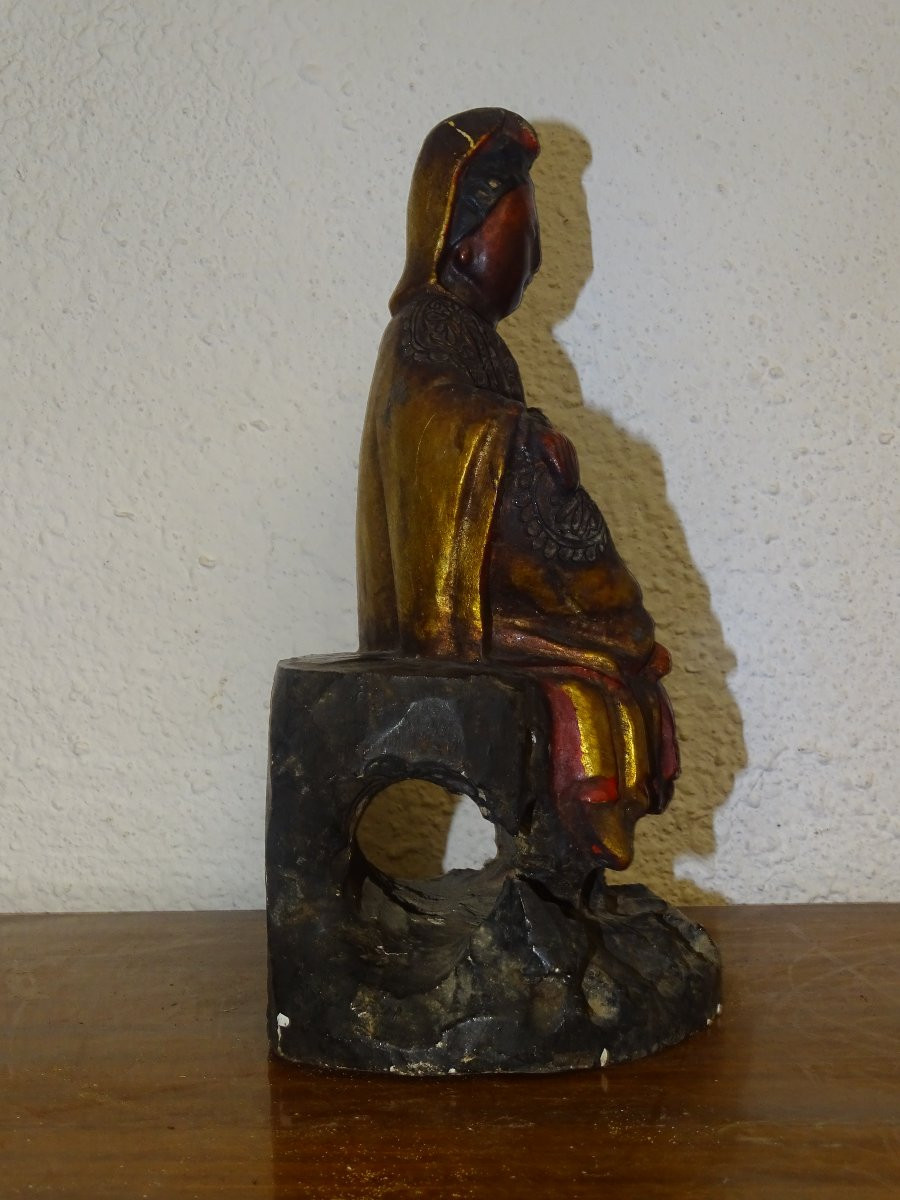 Gilded And Silver Wooden Statue Known As Maria Kannon, Japan 19th Century, Buddha.-photo-1