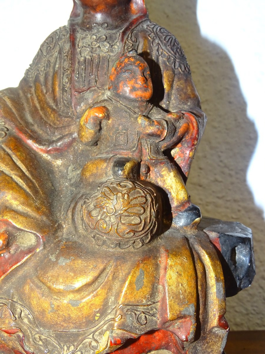 Gilded And Silver Wooden Statue Known As Maria Kannon, Japan 19th Century, Buddha.-photo-3