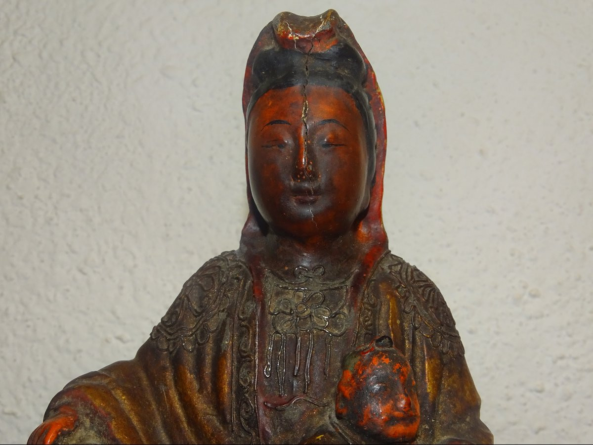 Gilded And Silver Wooden Statue Known As Maria Kannon, Japan 19th Century, Buddha.-photo-4