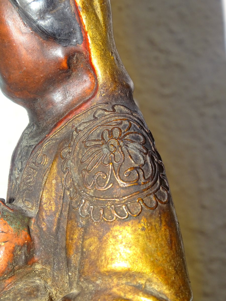 Gilded And Silver Wooden Statue Known As Maria Kannon, Japan 19th Century, Buddha.-photo-5