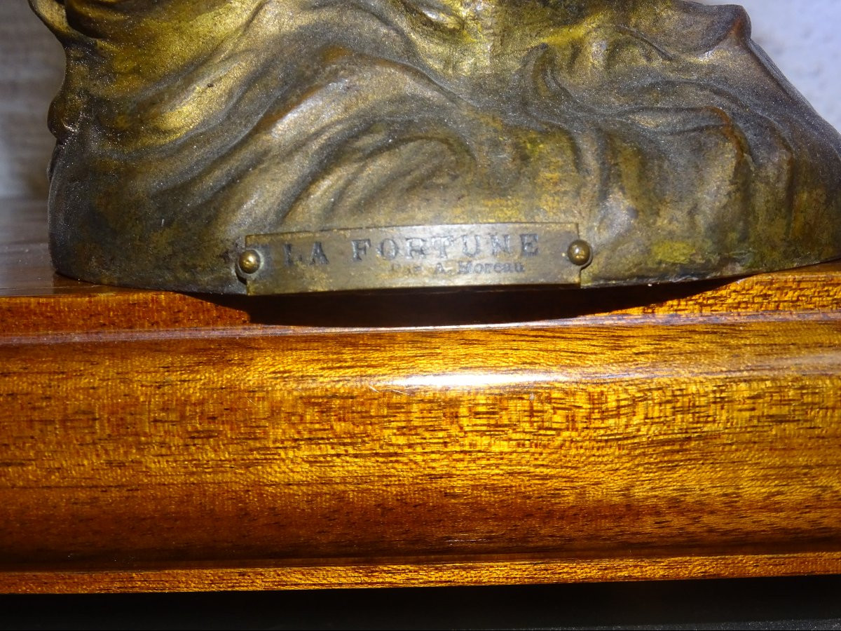 Large Patinated Bronze Regule Statue Of Fortune, Signed Louis Auguste Moreau-photo-4