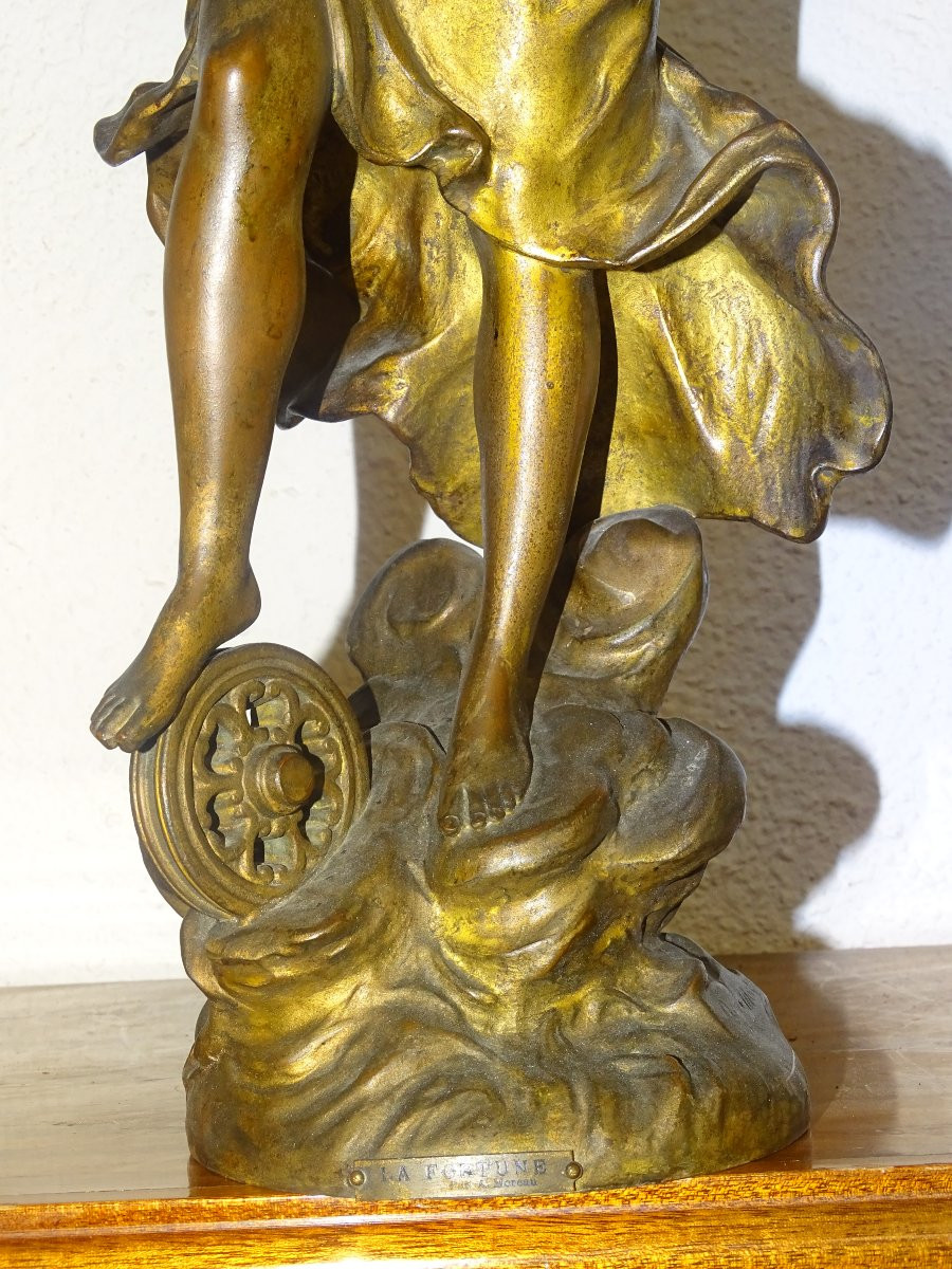 Large Patinated Bronze Regule Statue Of Fortune, Signed Louis Auguste Moreau-photo-1