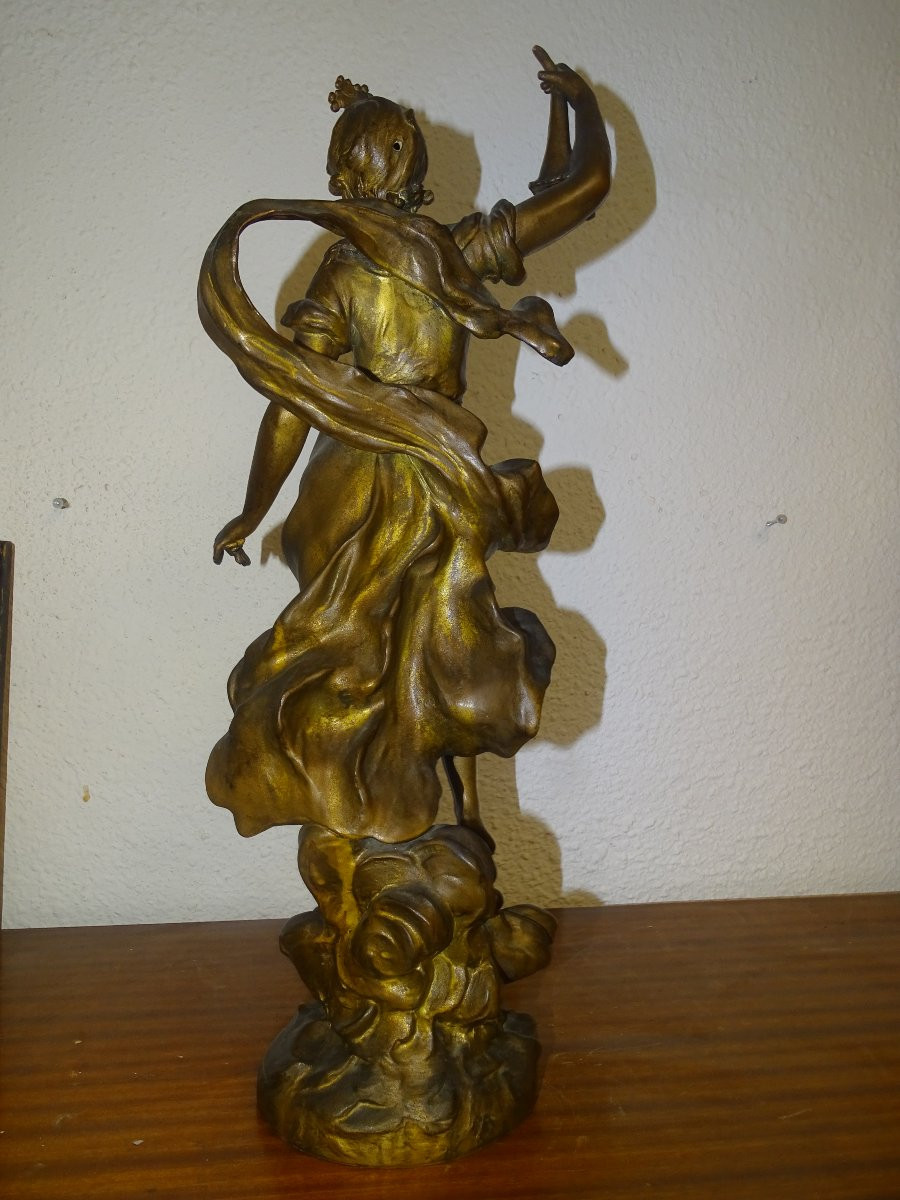 Large Patinated Bronze Regule Statue Of Fortune, Signed Louis Auguste Moreau-photo-3