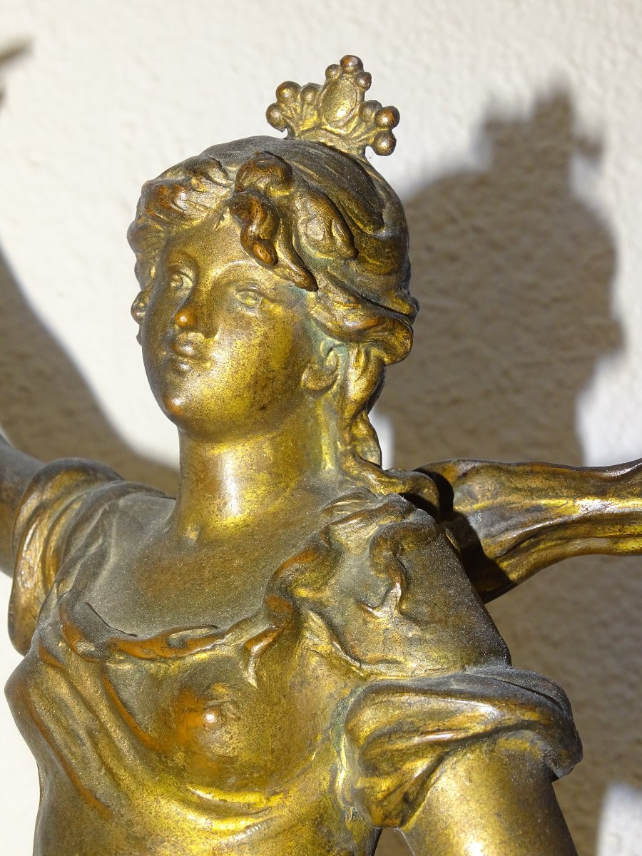 Large Patinated Bronze Regule Statue Of Fortune, Signed Louis Auguste Moreau-photo-6