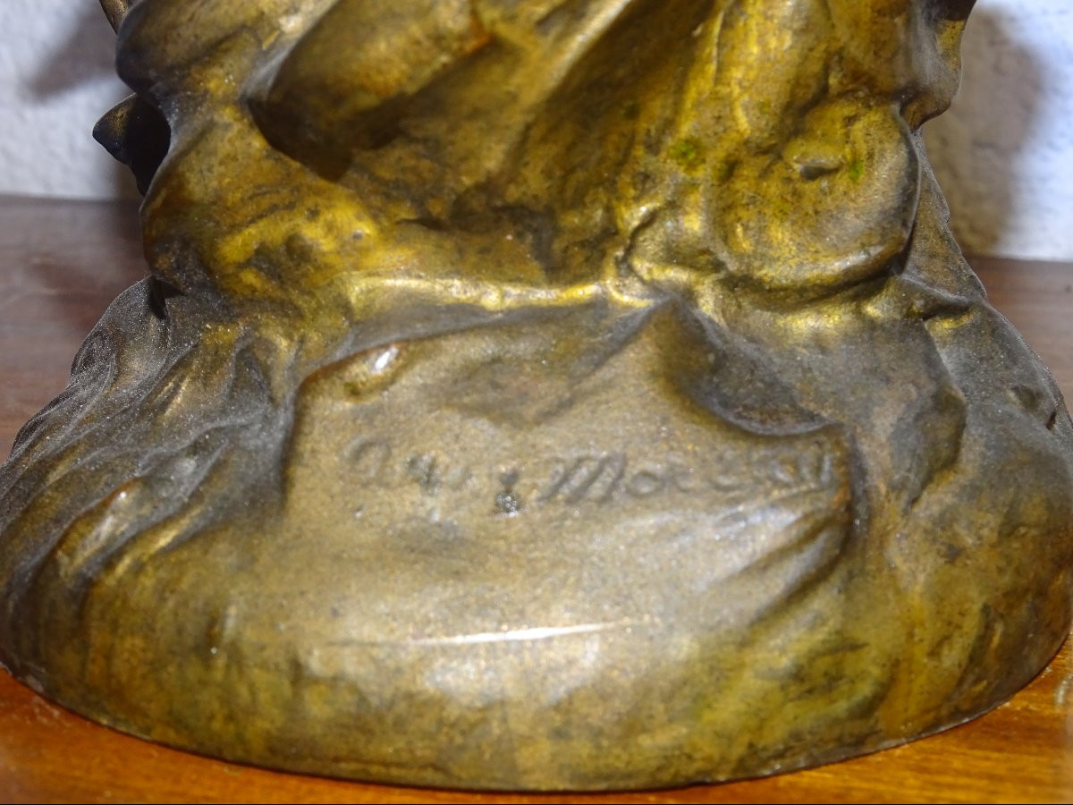 Large Patinated Bronze Regule Statue Of Fortune, Signed Louis Auguste Moreau-photo-7