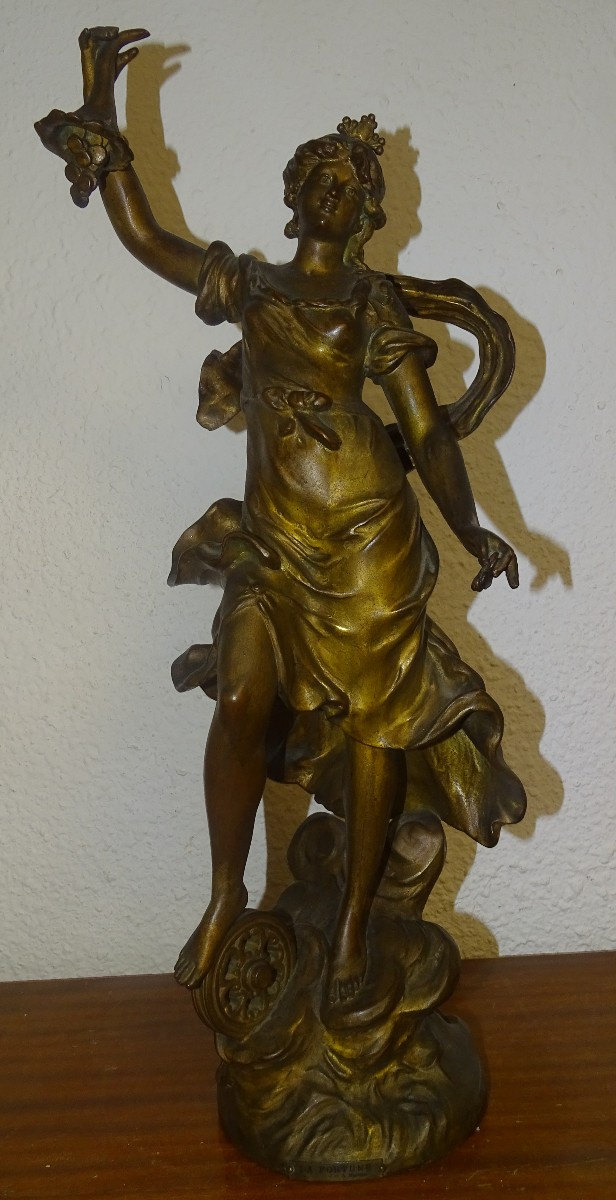 Large Patinated Bronze Regule Statue Of Fortune, Signed Louis Auguste Moreau