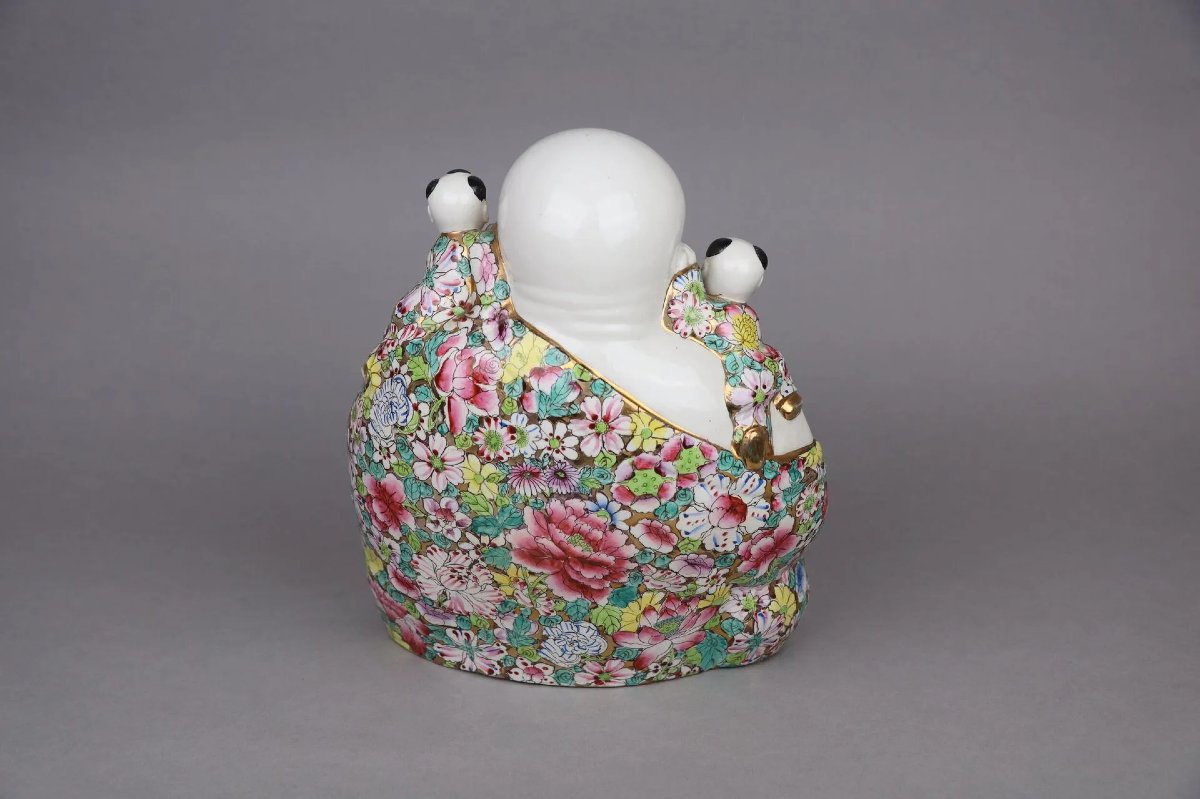 Bouddha Rieur dit Milefo et cinq enfants porcelaine Chine, 30.5 cm-photo-2