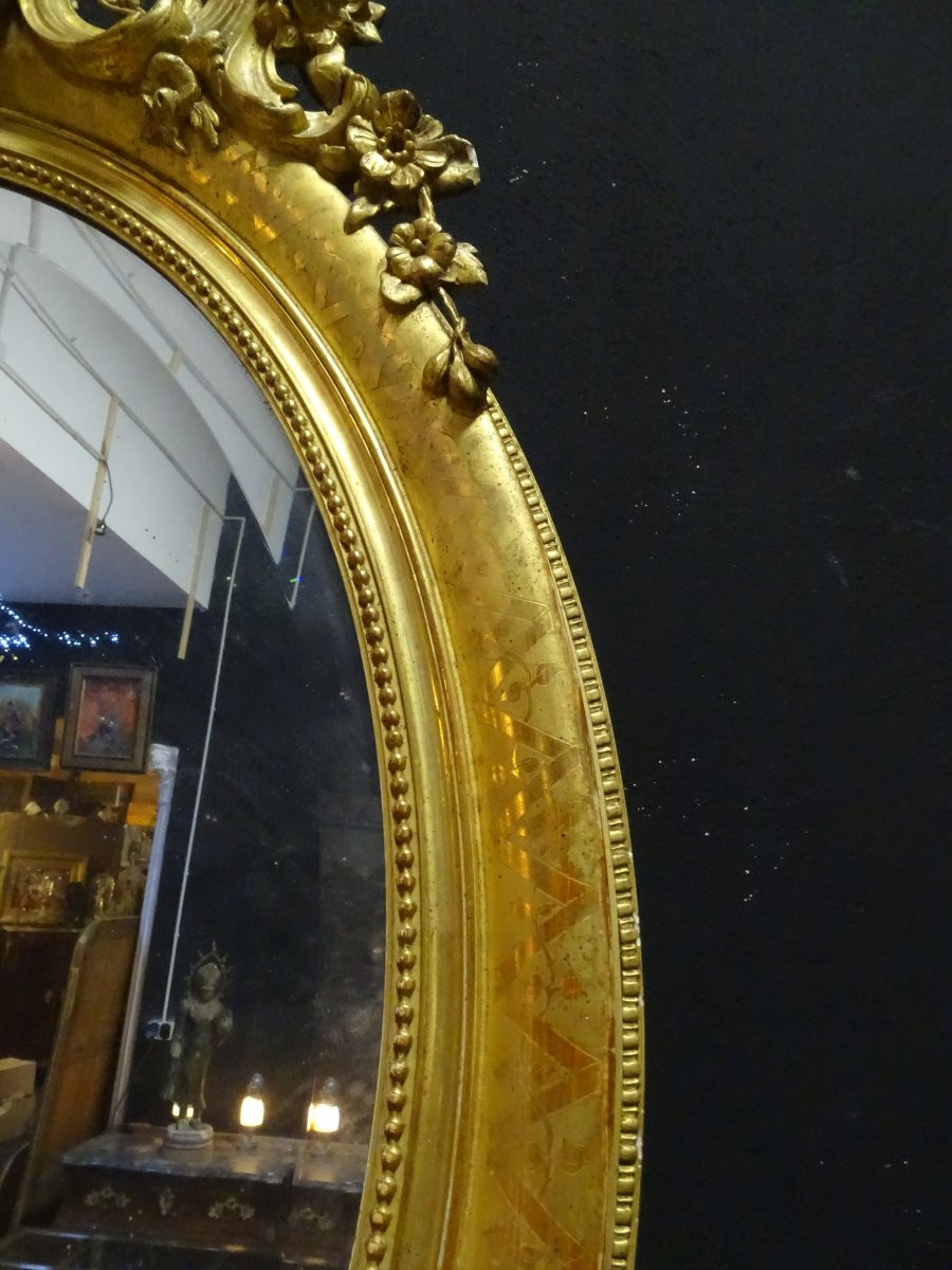 miroir médaillon louis philippe en bois doré à l'or, XIXème siècle-photo-3