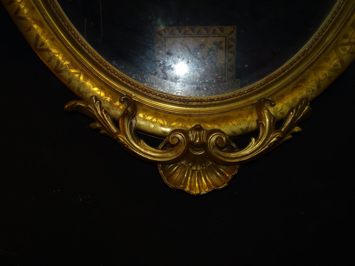miroir médaillon louis philippe en bois doré à l'or, XIXème siècle-photo-1