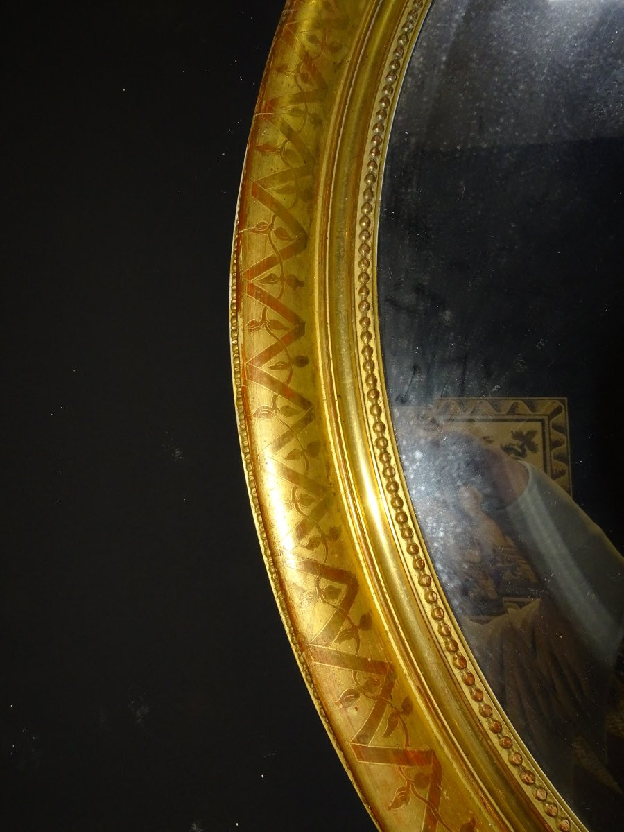 miroir médaillon louis philippe en bois doré à l'or, XIXème siècle-photo-2