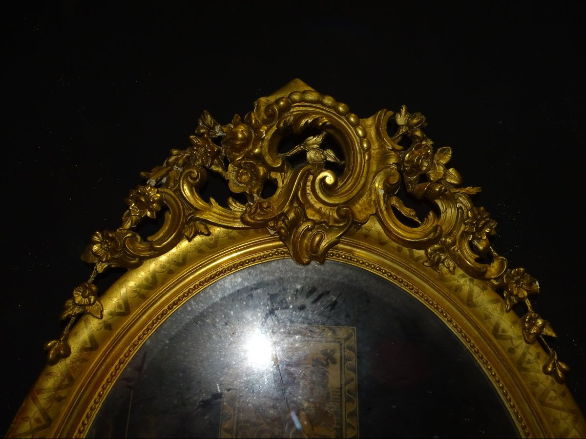miroir médaillon louis philippe en bois doré à l'or, XIXème siècle-photo-3