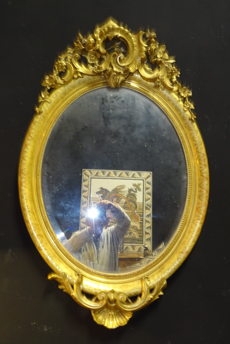 miroir médaillon louis philippe en bois doré à l'or, XIXème siècle