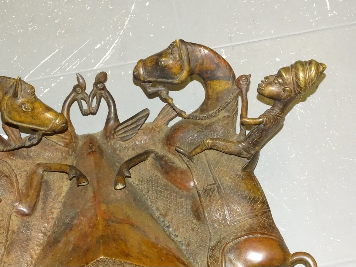 Grand masque Bamoun en bronze, cameroun, 87 cm-photo-3