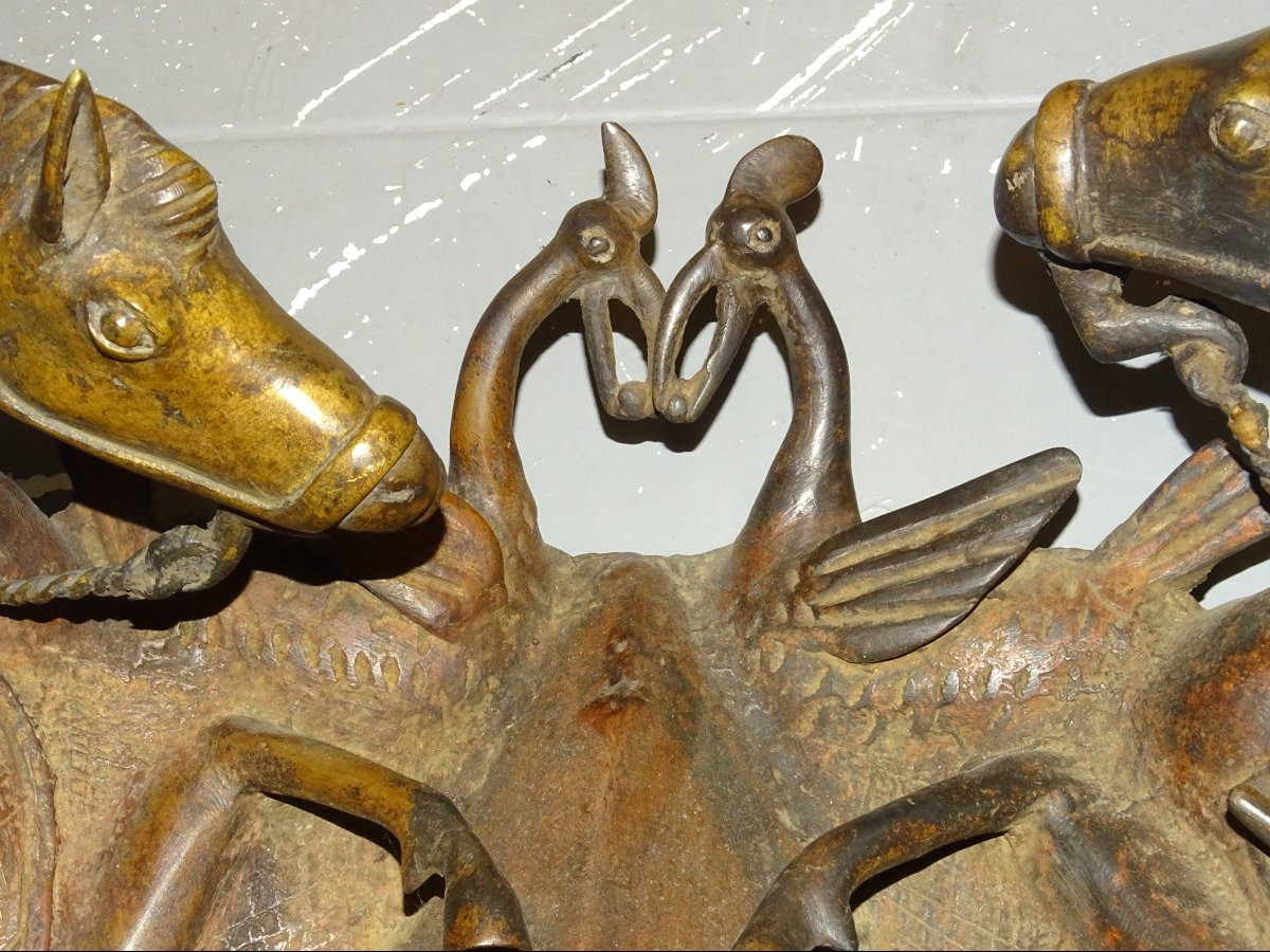 Grand masque Bamoun en bronze, cameroun, 87 cm-photo-4